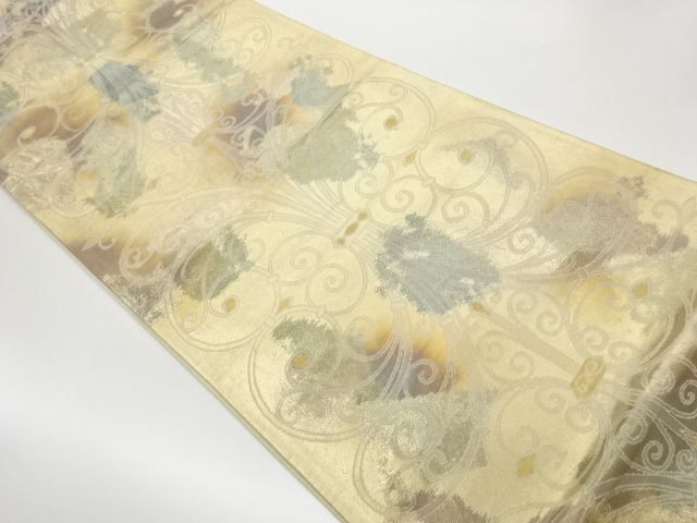 引箔唐草模様織出し袋帯